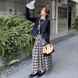 休闲风老钱风时尚套装裙子复古气质秋季吊带小香风显瘦小个子针织图片