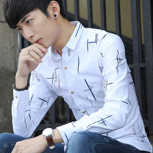 修身男士衬衫短袖潮流丝棉韩版