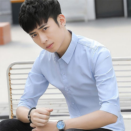 百搭丝光棉韩版男士薄款短袖衬衫