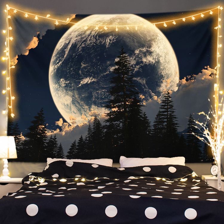 北欧ins月球背景布星空壁纸挂毯挂布背景墙酒吧餐厅客栈直播拍照