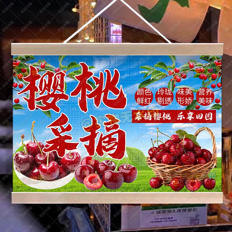樱桃采摘园挂画果园采摘地摊专用摊位街边移动摆摊防水广告牌定制