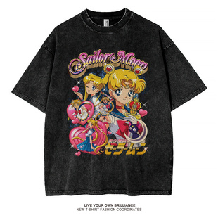 美少女战士T恤男女夏季卡通印花上衣oversize体恤衫宽松纯棉短袖