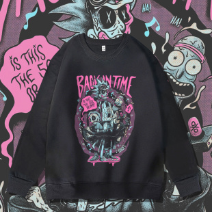 瑞克和莫蒂圆领卫衣男Rick Morty秋冬加绒宽松休闲动漫外套 and