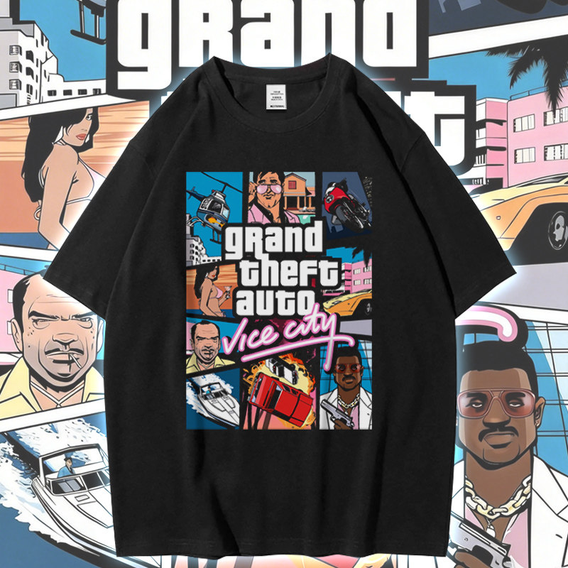 GTA6游戏周边短袖T恤男夏季侠盗猎车手休闲纯棉半袖体恤学生潮流