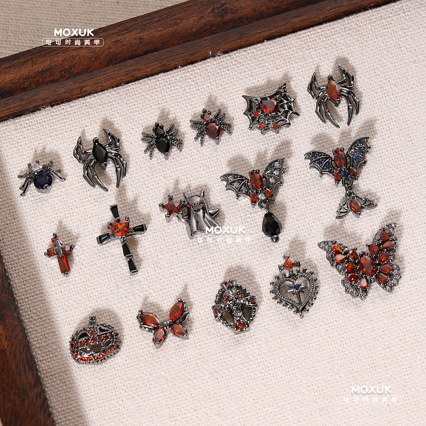 【万圣节锆石】美甲饰品复古暗黑风十字架蜘蛛蝴蝶指甲饰品钻TG29