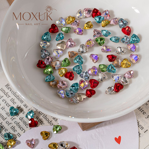 MOXUK超闪桃心彩色爱心美甲水钻