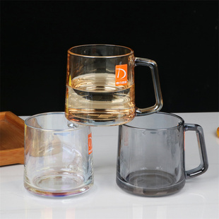 德力青苹果无铅玻璃环方把杯啤酒杯喝水杯子加厚杯彩色玻璃水杯