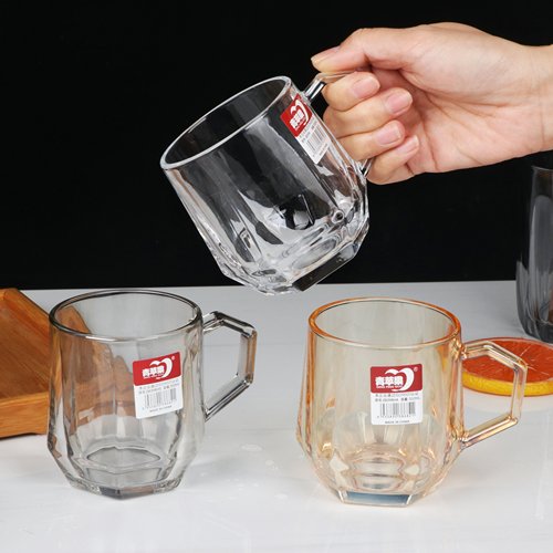 青苹果无铅玻璃水杯带把玻璃杯