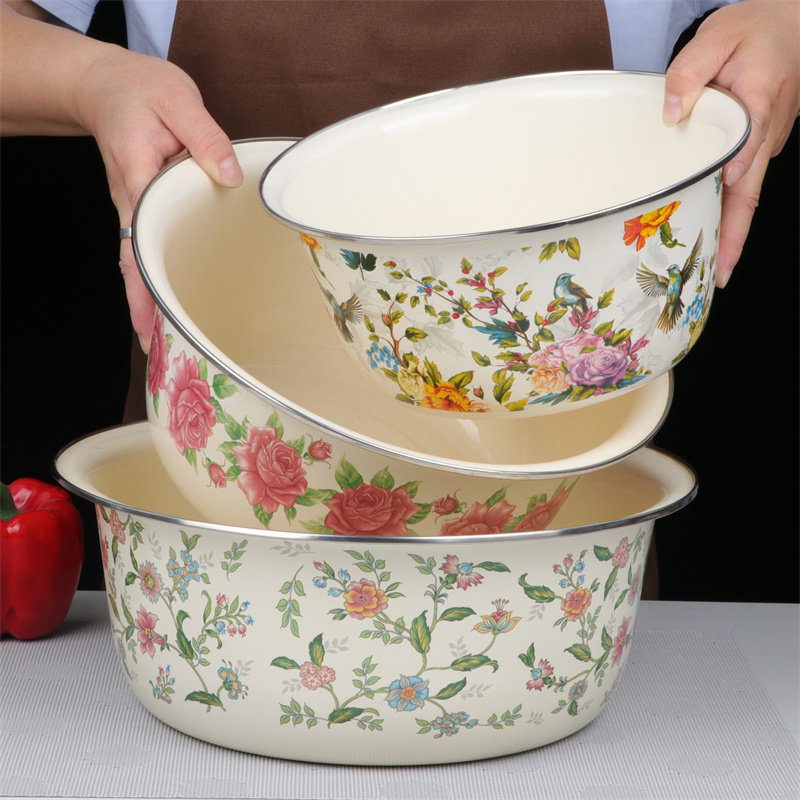 双料搪瓷盆沙拉盆家用和面盆搅拌深盆洗菜盆水果盆大汤盆套装脸盆