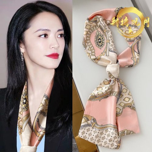 春秋新款长条小丝带缠绑包包围巾