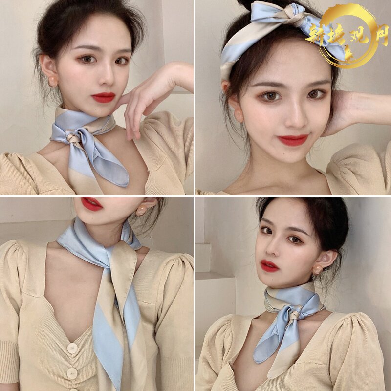 丝巾女冬季围巾小方巾新款2022今年流行衬衫绑包围脖薄款护颈颈带