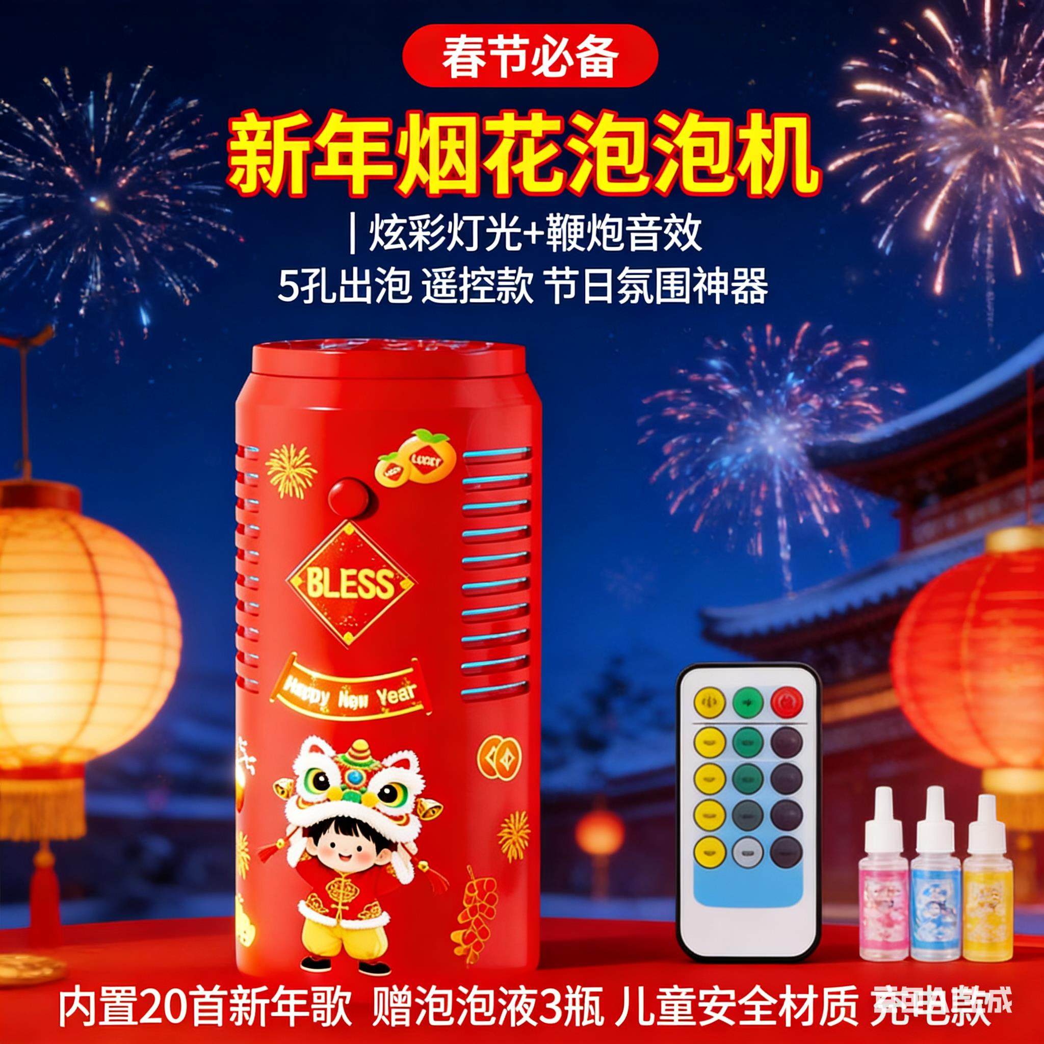 新年网红烟花泡泡机婚礼喜庆鞭炮音乐灯光全自动电动过年儿童玩具