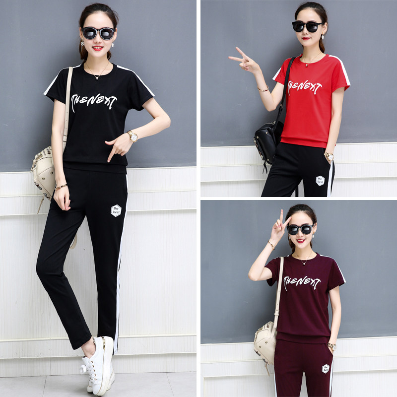 运动套装女夏季2019新款九分裤宽松服装纯棉时尚大码休闲两件套夏|msdalam kategori Butik wanita / wanita, wanita saiz besar - dari Buy2taobao.com untuk memberikan perkhidmatan ejen Taobao profesional membeli