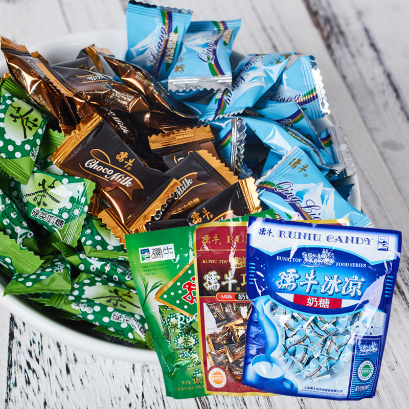 孺牛巧克力奶糖 冰凉奶糖 绿茶奶糖350g/袋 奶味软糖糖果休闲零食