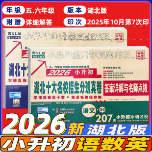 2026版 调真题冲刺名校小升初重点百校联盟招生分班卷 湖北十大名校入学摸底真题卷语文数学英语小学毕业升学真题详解五六年级武汉元