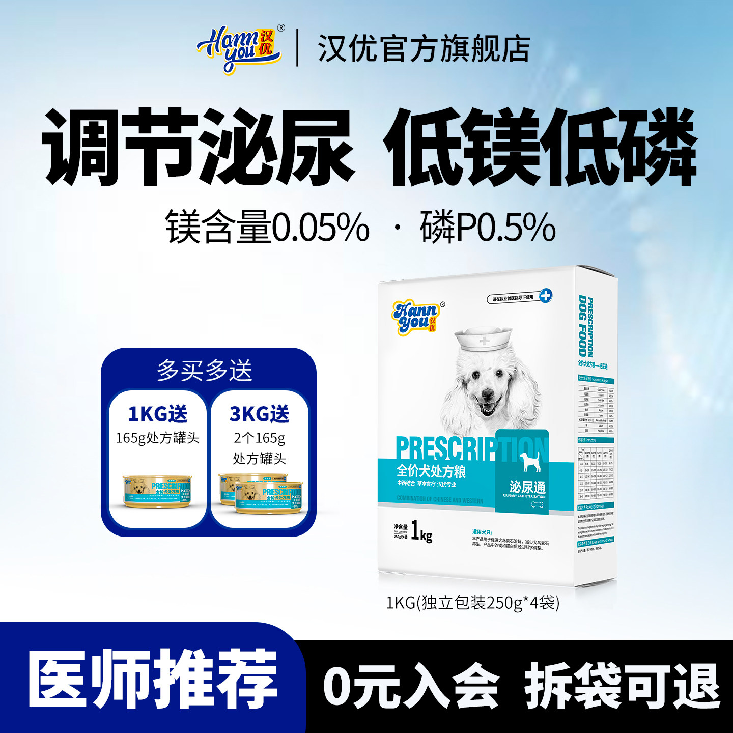 汉优泌尿道处方粮调理泌尿低镁全价通用型狗粮1KG和8KG图片