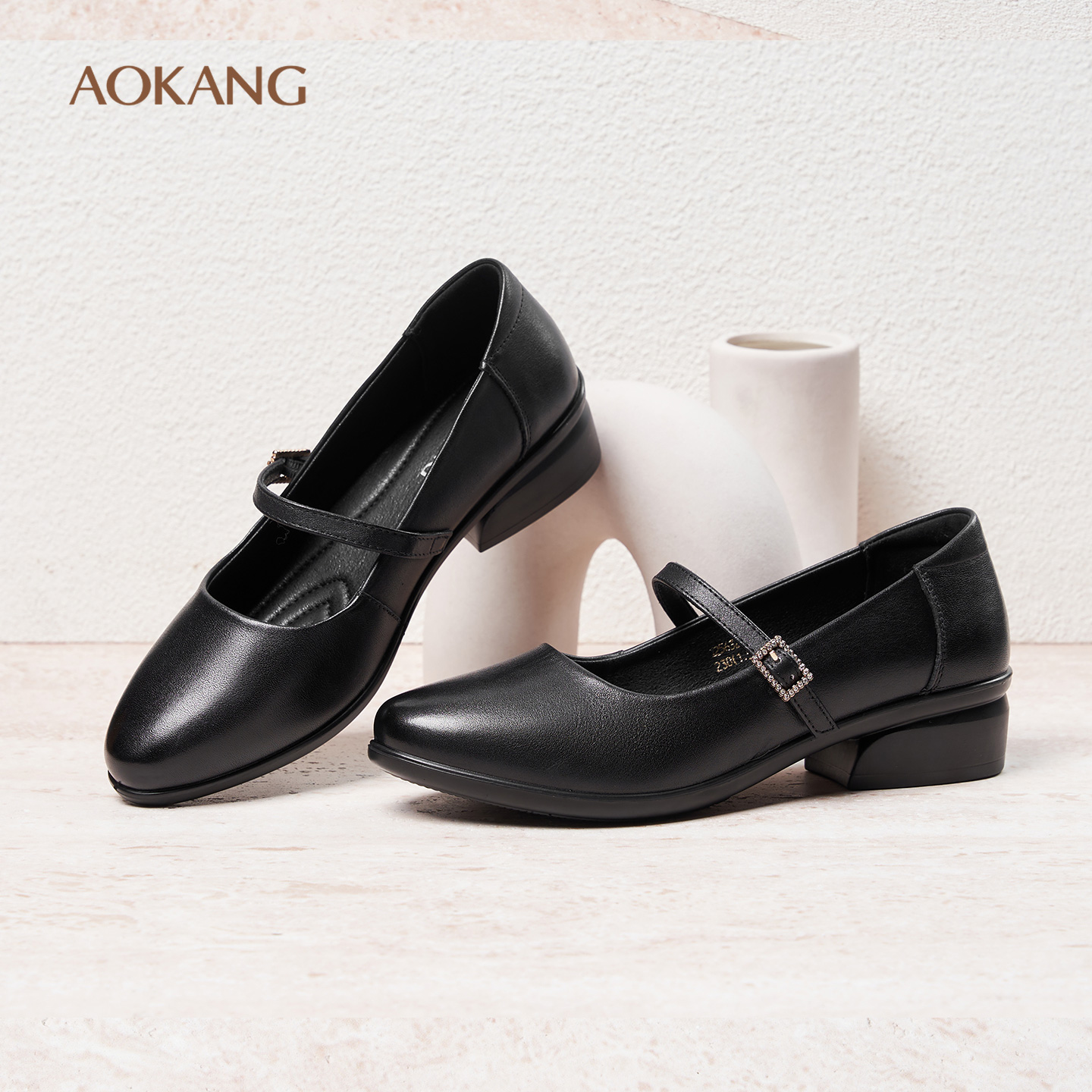 奥康女鞋2025真皮浅口一字带新款舒适皮鞋通勤单鞋法式玛丽珍鞋
