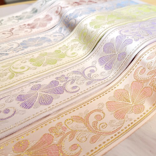 新品彩色银杏叶金银丝刺绣民族织带辅料 窗帘布艺汉服DIY装饰花边