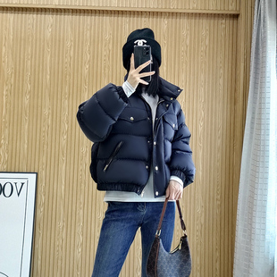 诗都奇2025新款 面包服冬 小香风24K镀金纽扣95白鹅绒羽绒服女短款