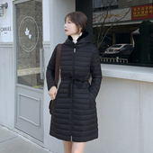 诗都奇2025新款 清仓 黑色外套反季 白鸭绒羽绒服女轻薄中长韩版 修身