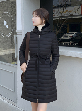 诗都奇2025新款白鸭绒羽绒服女轻薄中长韩版修身黑色外套反季清仓