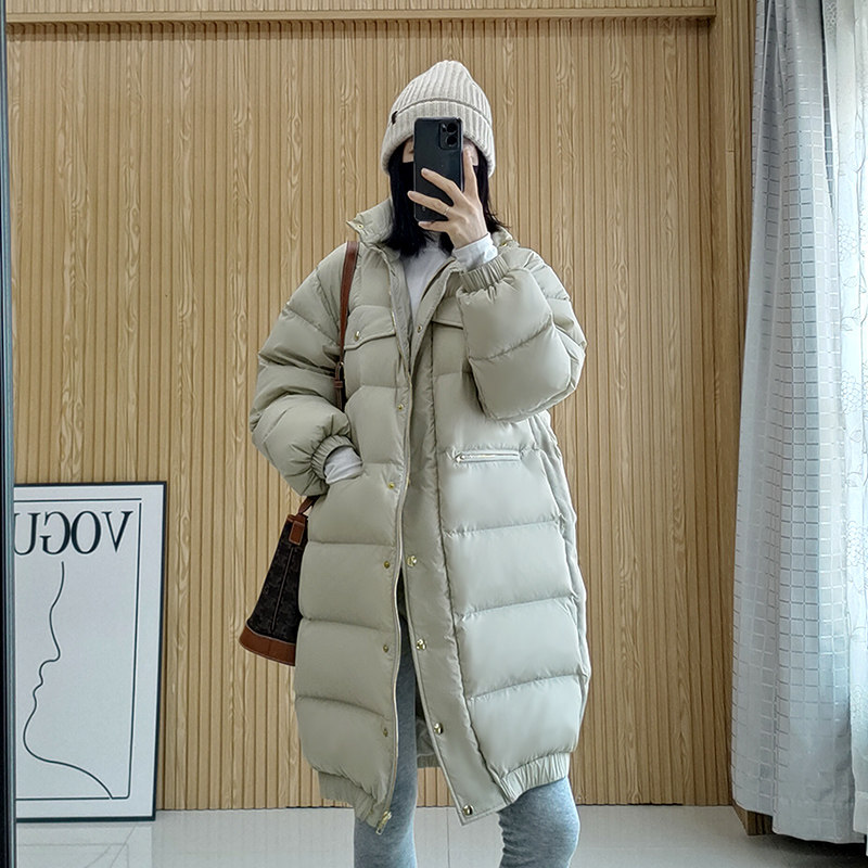 诗都奇2025新款95白鹅绒服女中长款宽松茧型立领羽绒服保暖外套冬