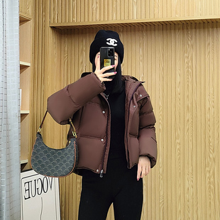 羽绒服女小个子外套面包服 百搭连帽短款 诗都奇2025款 95白鹅绒时尚