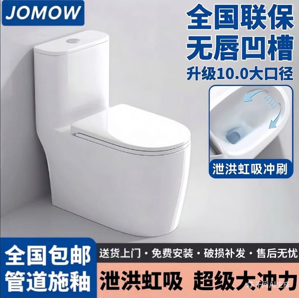 JOMOW新款1280度直边无凹槽防臭防大管道超漩节水虹吸A3坐便器