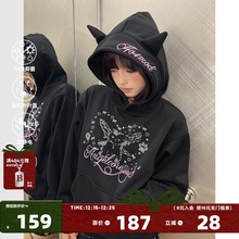 404MOB可爱耳朵小众设计Y2K辣妹女装短款加绒加厚连帽烫钻卫衣女