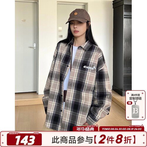 404MOB刺绣复古格纹衬衫宽松上衣