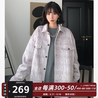 404MOB秋冬数码满印字母夹克国潮麂皮绒宽松美式复古休闲外套男女