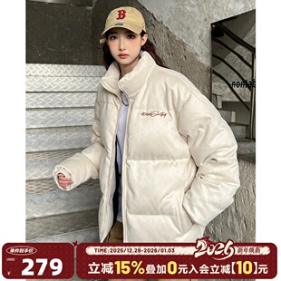 404MOB麂皮绒花体字母刺绣棉服面包服男24冬季 加厚羽绒棉棉服 新品