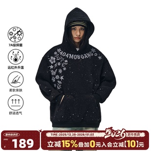 404MOB满天星闪粉重工花卉刺绣连帽卫衣男女潮牌高街宽松情侣帽衫