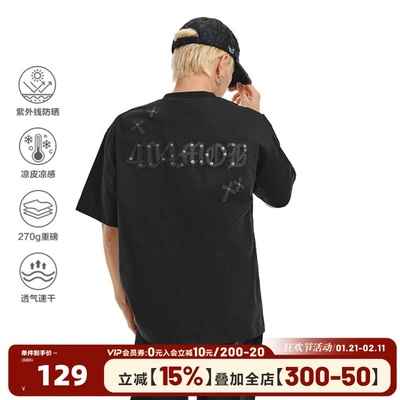 404MOB贴皮刺绣270g重磅短袖T恤