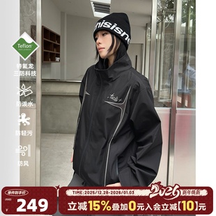 404MOB解构拼接特氟龙三防冲锋衣立领外套男户外休闲登山服夹克秋