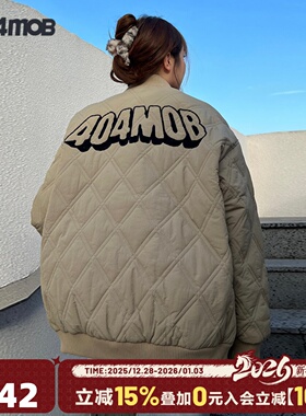404MOB冬季菱格夹棉外套棉衣男国潮牌宽松情侣装工装复古棉服夹克