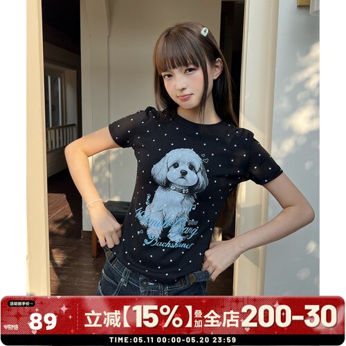404MOB波点印花小狗短袖T恤女
