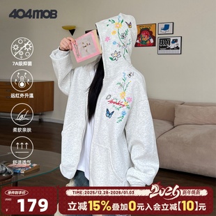 外套女 404MOB花卉刺绣拉链卫衣男宽松情侣开衫 杨超越余景天同款