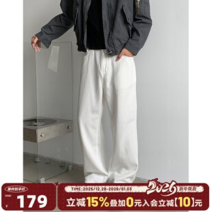 梭织 直筒百搭日常通勤宽松休闲直脚长裤 404MOB美式 黑色洗水牛仔裤