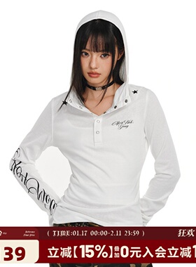 404MOB哥特风防晒罩衫女2026夏美式连帽修身薄纱透气长袖T恤上衣