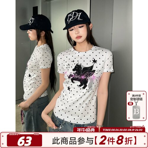 404MOB重工烫钻波点印花女款短袖