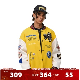 404MOB夹棉加厚棒球服刺绣秋冬宽松夹克情侣装 街头外套棉服男 美式