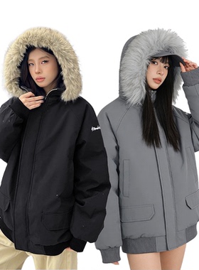 404MOB美式可拆卸毛领派克服男防水刺绣冬季加厚情侣装面包服外套