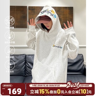 宽松百搭情侣帽衫 连帽卫衣男女同款 花卉刺绣长袖 404MOB街头美式