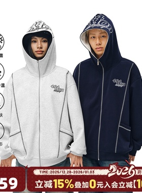 404MOB明线设计重工刺绣开衫卫衣美式复古潮牌情侣夹克外套男女款