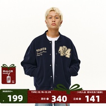 [侯明昊同款]404MOB重磅毛呢刺绣棒球服情侣外套男女美式秋冬夹克
