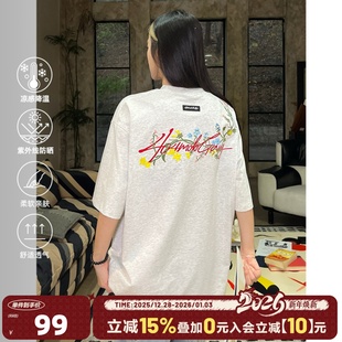 美式 T恤男女款 404MOB手写花卉刺绣短袖 宽松凉感防晒t 章若楠同款