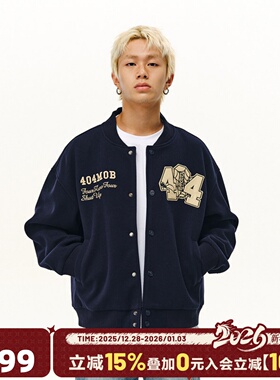 [侯明昊同款]404MOB重磅毛呢刺绣棒球服情侣外套男女美式秋冬夹克