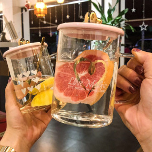 早餐耐热玻璃杯水杯子燕麦杯办公便携随手杯小清新果汁牛奶杯 新款