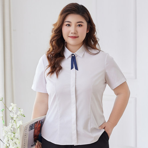 宽松职业短袖女白衬衫加肥加大
